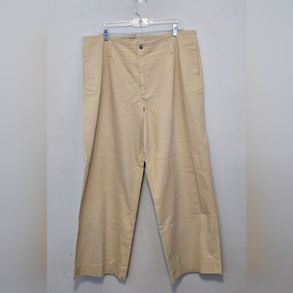 J. Peterman Lightweight Denim Wide Leg High Rise Beige Size 18 Pockets Designer